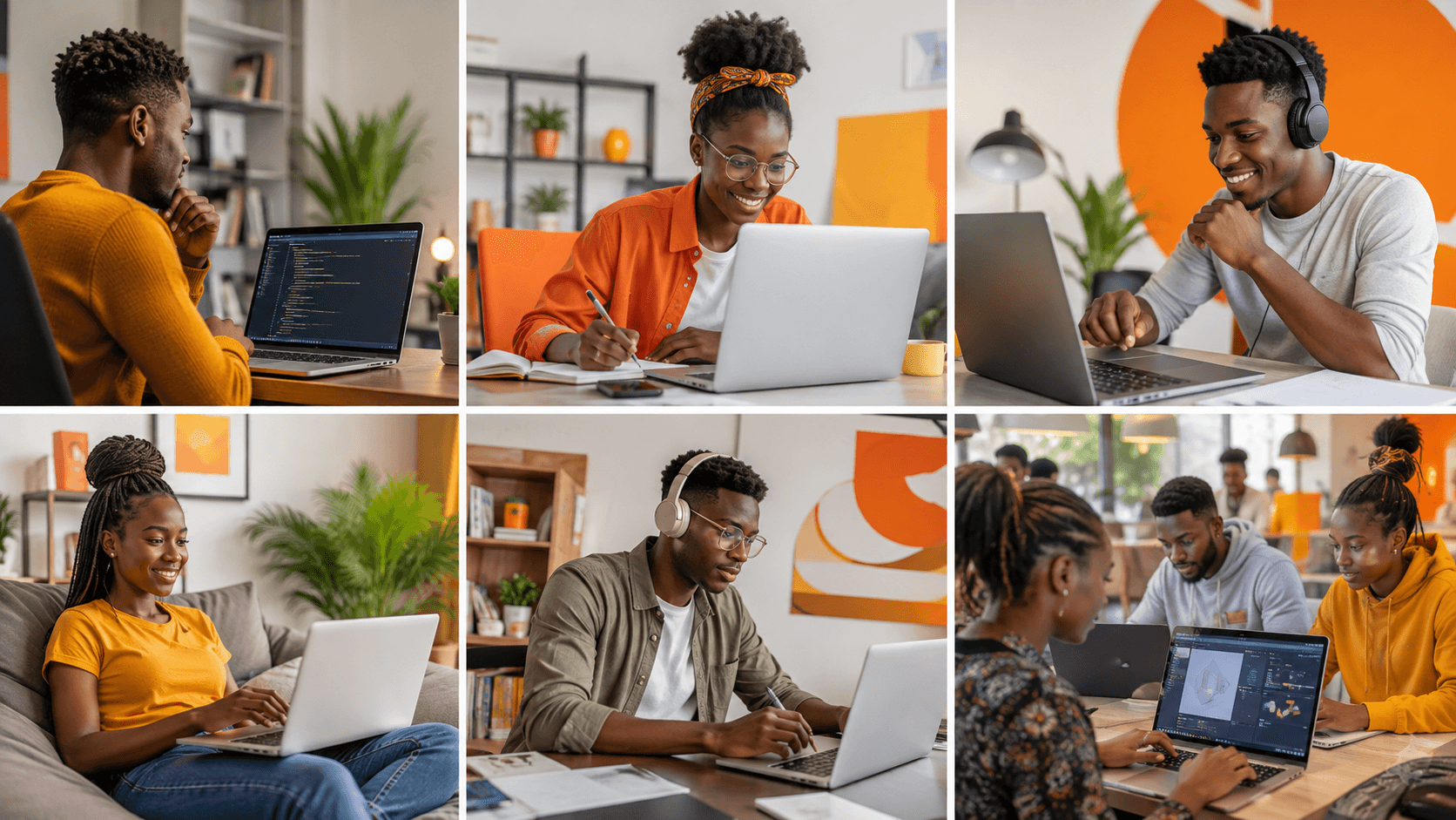 Young African adults participating in an instructor-led online technology class